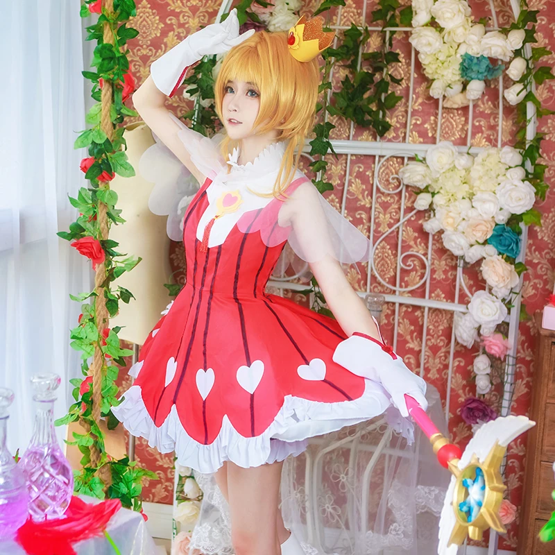В магазине Card Captor op2 KINOMOTO SAKURA карнавальный костюм красное сердце боевой униформа