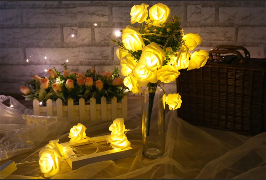 Battery Operated LED Rose Flower Holiday String Lights For Valentine Wedding Decoration 