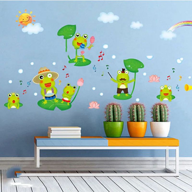 Cartoon Frog Prince Music Concert in the Lotus Flowers Wall Stickers Kids Boys Room Nursery ...