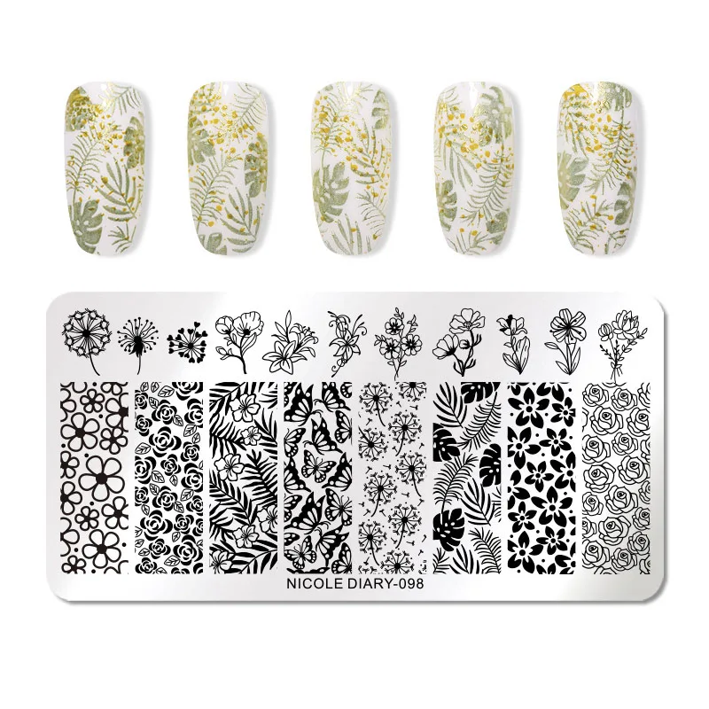 Nicole Diary Nail Art штамп штамповка изображения пластины Цветочные растения натуральный маникюрный шаблон из нержавеющей стали трафарет