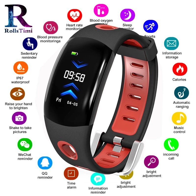 

RollsTimi Men's Smart Bracelets IP67 Waterproof Heart Rate monitor Wristband New Women Fitness Tracker Sports Smart Wrist Watch