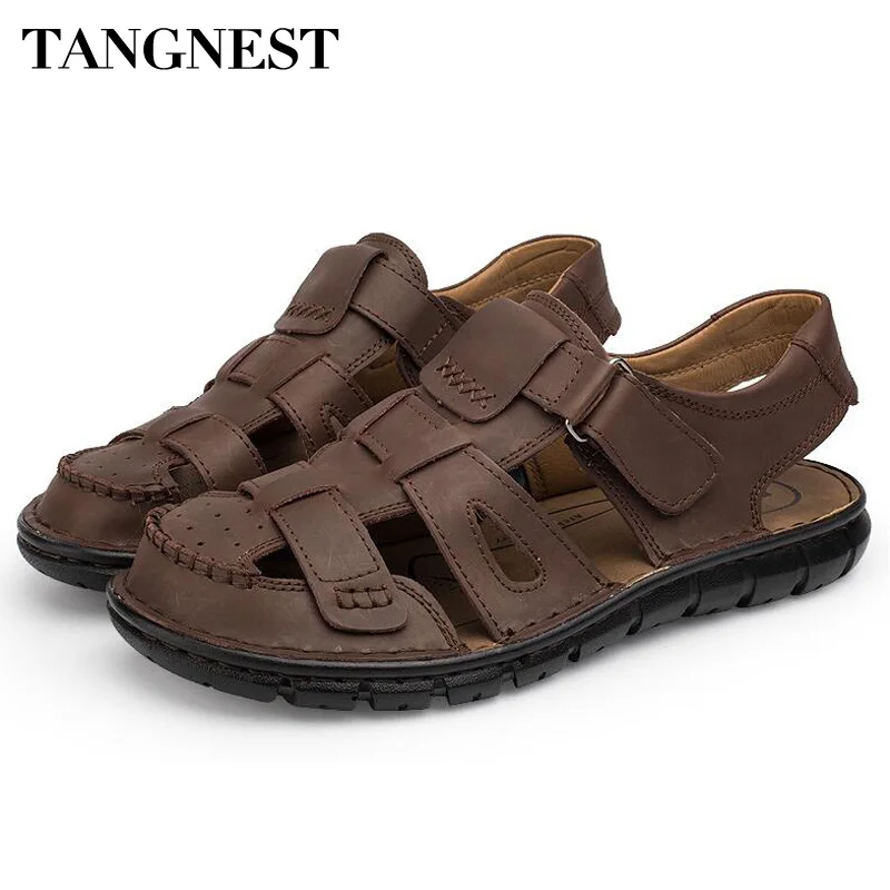 

Tangnest Brand New Men Gladiator Sandals Classic Cow Leather Fisherman Shoes Man High Quality Foot Protect Sandals Male XML199