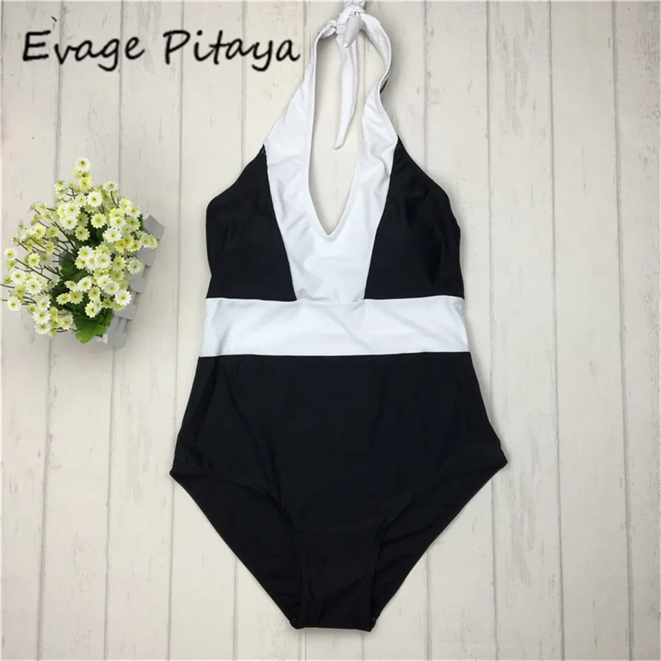 2017 Sexy tall women one piece swimsuit Solid Back/Blue swimwear patchwork One piece Swimsuits