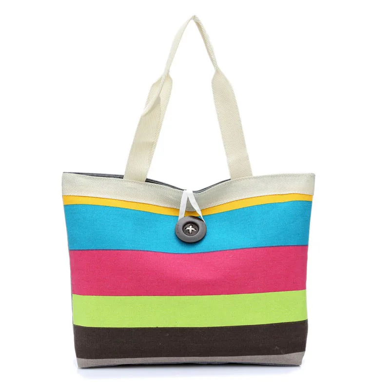 

Fashion Lady Canvas Colored stripes Shopping Handbag Messenger Bag Female Shoulder Canvas Bag Tote Purse#YL