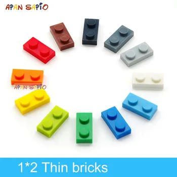 200pcs DIY 빌딩 블록 얇은 피규어 벽돌 1x2 도트 12 색 교육 크리에이티브 크기 어린이를위한 3023 장난감과 호환 가능