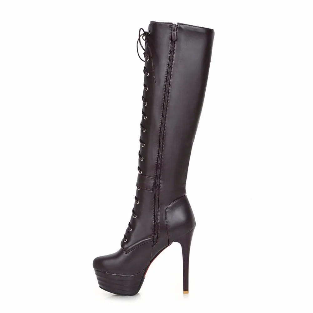 Rodilla Upshoes Mujeres Thin Invierno Sexy Botas blanco Beige Hebilla Moda Plataforma marrón Beige Tacón Encaje Marrón Alto Negro negro Blanco nxYr4Ywd