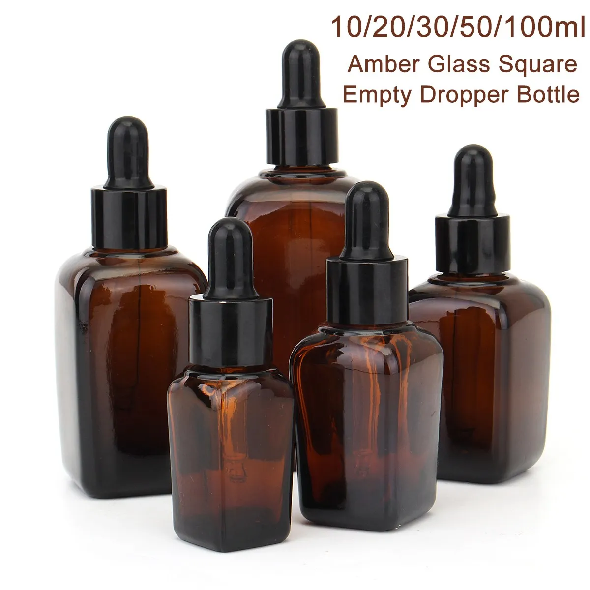 

5pcs Square Glass Dropper Bottle With Eye Pipette 10/20/30/50/100ml Empty Amber Aromatherapy Essential Oils Bottle Containers