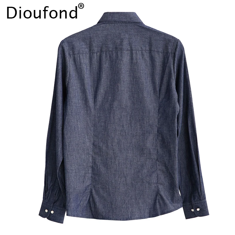 Dioufond джинсовая рубашка с цветочным принтом в стиле пэчворк, женская джинсовая Блуза с длинным рукавом на осень и зиму, Повседневная блуза, топ размера плюс 5XL