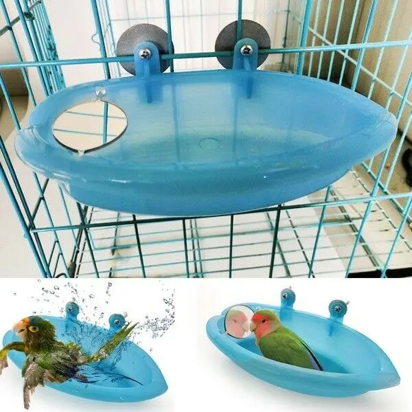USA Pet Bird Water Bath Tub For Bird Cage Hanging Bowl Parrots Parakeet Birdbath 