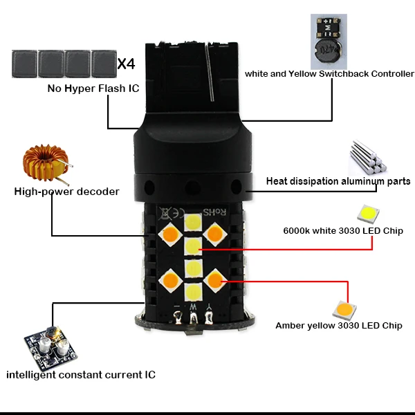 Ijdm без Hyper flash 7440 светодиодный Canbus 21 Вт W21W T20 горки белый/Amber светодиодный лампы для Габаритные огни/ указатели поворота