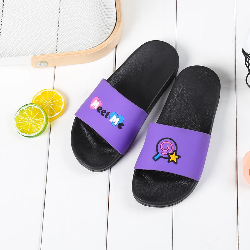 Summer cartoon Slippers Women Non-slip Comfortable home slippers beach slides chinelo pantuflas Pantofle domowe flip flops - Цвет: purple