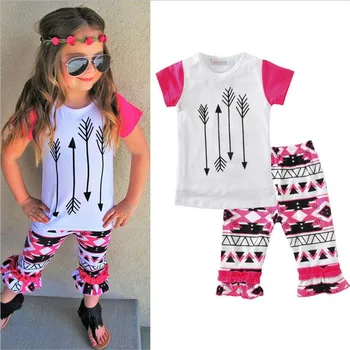

2017 Summer Girls Clothes Kids wear Baby Girl Clothing Child Outfits Infant Sport Costume t shirt+pant 2PCS set Toddler A145