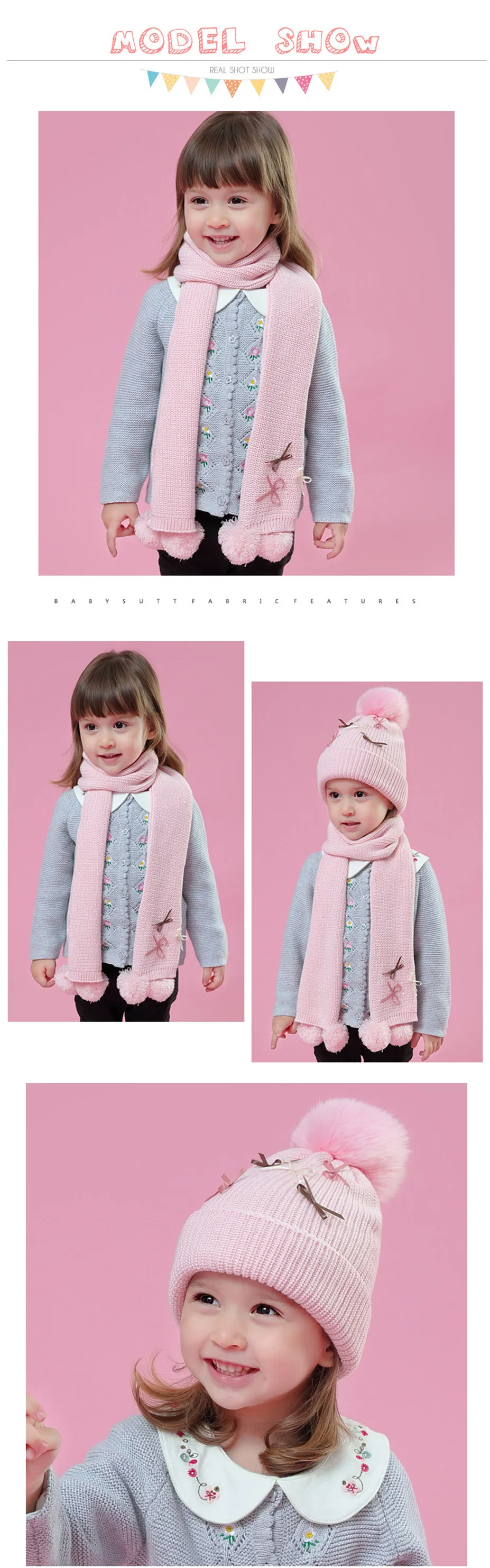 Зимний хлопчатобумажный шарф для девочек Вязаный детский шарф с помпоном детская шапка и шарф SF007