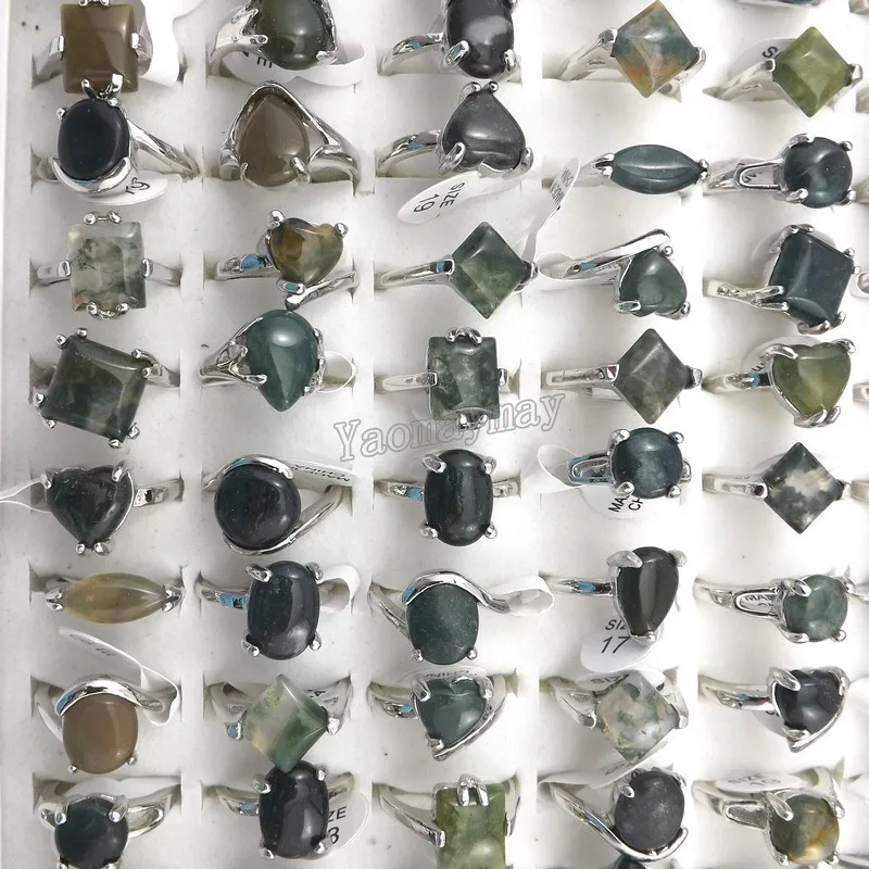 50 шт микс Лот серый и зеленый натуральный камень кольца модные ювелирные изделия Женское кольцо