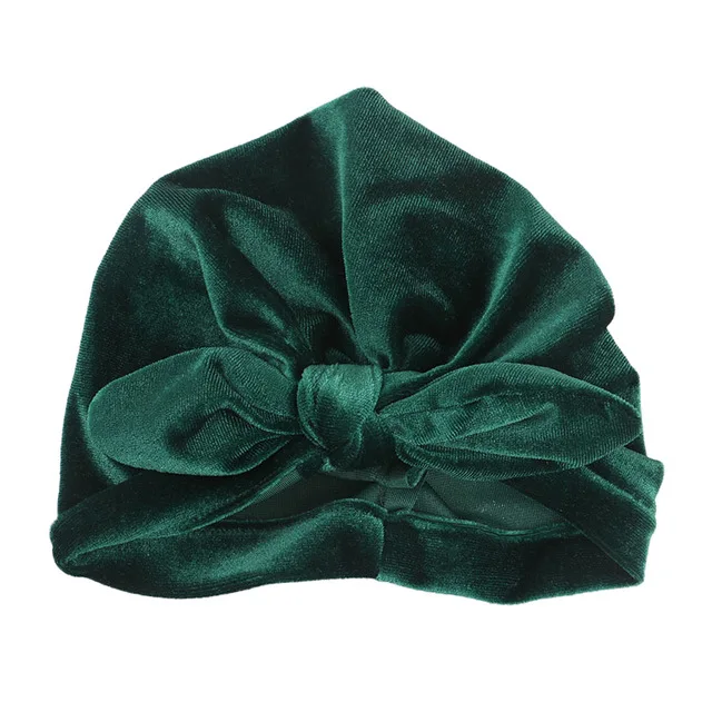 Deep green baby hat Новая бархатная детская шапка для девочек, осенне-зимняя шляпа для мальчика, реквизит для фотосъемки, эластичная Младенческая шапочка, тюрбан, шапка, аксессуары для малышей - Цвет: Deep green baby hat