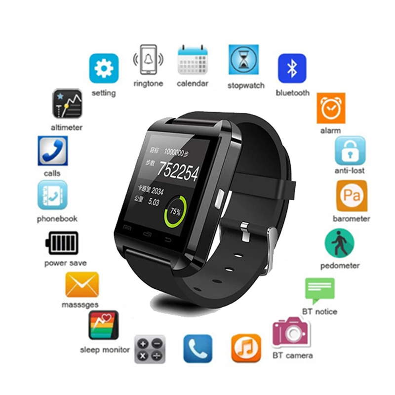 

Smart Watch U8 Smartwatch Clock Sync Notifier Support Bluetooth Connectivity For IPhone IOS Android Phone Sport Smart Watches