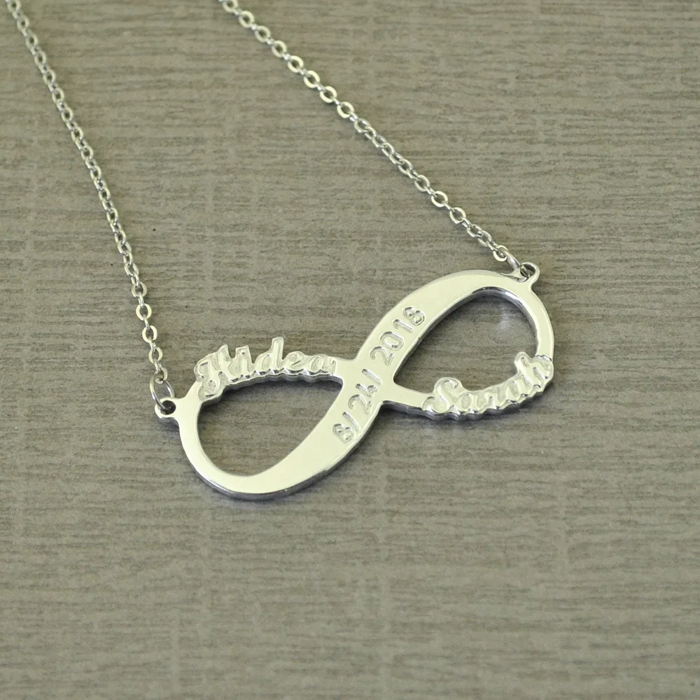 Personalized Custom Name Infinity Necklace Pendant Two Names with Birthstone