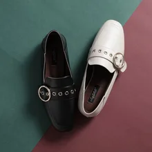 Удобные дышащие лоферы с двумя полосками; женские мокасины с пряжкой; мокасинчики на шнурочках в Корейском стиле; универсальные туфли в стиле дерби; женская обувь без застежки