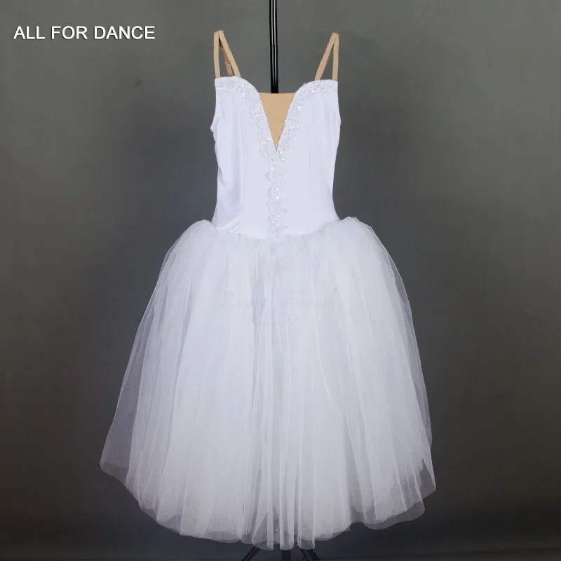 Новый камзол длинная романтическая балетная пачка, белый свет этапа для выступлений, беллетная балетный костюм для девочек Танцы длинное