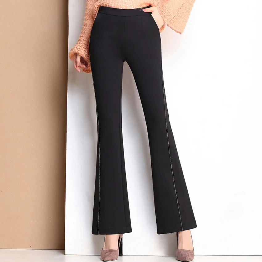 

2019 Spring Autumn Women Summer Casual Flare Pants High Waist Office Work Wear Black Trousers Pantalon Femme