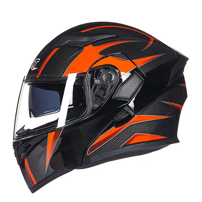 Откидной мотоциклетный шлем, двойная линза, полнолицевой шлем, шлем Casco Racing Capacete с внутренним солнцезащитным козырьком, можно положить bluetooth-гарнитуру 902 - Цвет: black orange