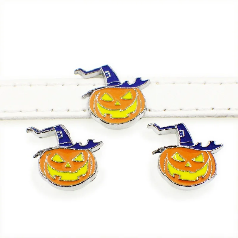 

Free Shipping, 10PCS 8MM Enamel Halloween Pumpkin Slide Charms Letters DIY Accessories Fit 8mm Belts Bracelets, CCOR, CD0320
