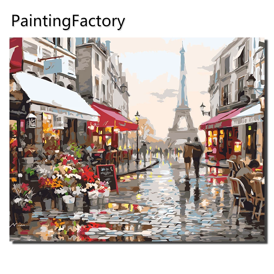 

PaintingFactory Paris Flower Street Tower Painting By Numbers Wall Art Acrylic Paintings Handpainted Home Decor For Living Room