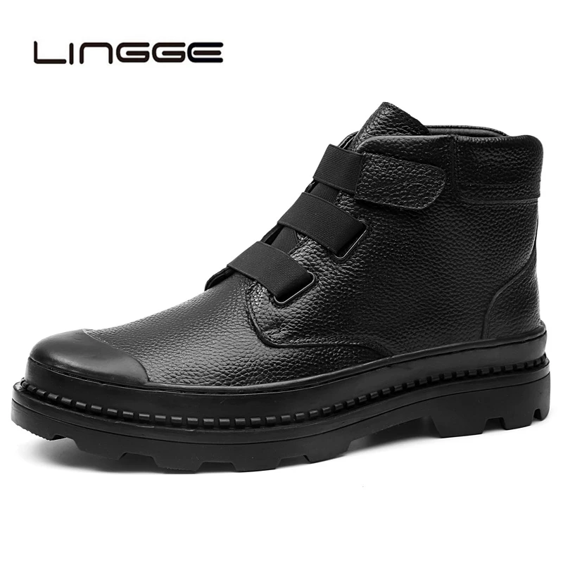 

LINGGE Men Winter Flat Heels Hook Loop Boots Shoes Mens Leisure Comfort Shoes Men Ankle Booties