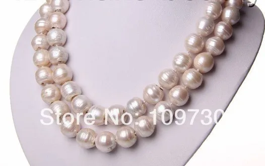 

Jewelry 002606 2rows big 14mm baroque white keshi reborn freshwater pearl necklace