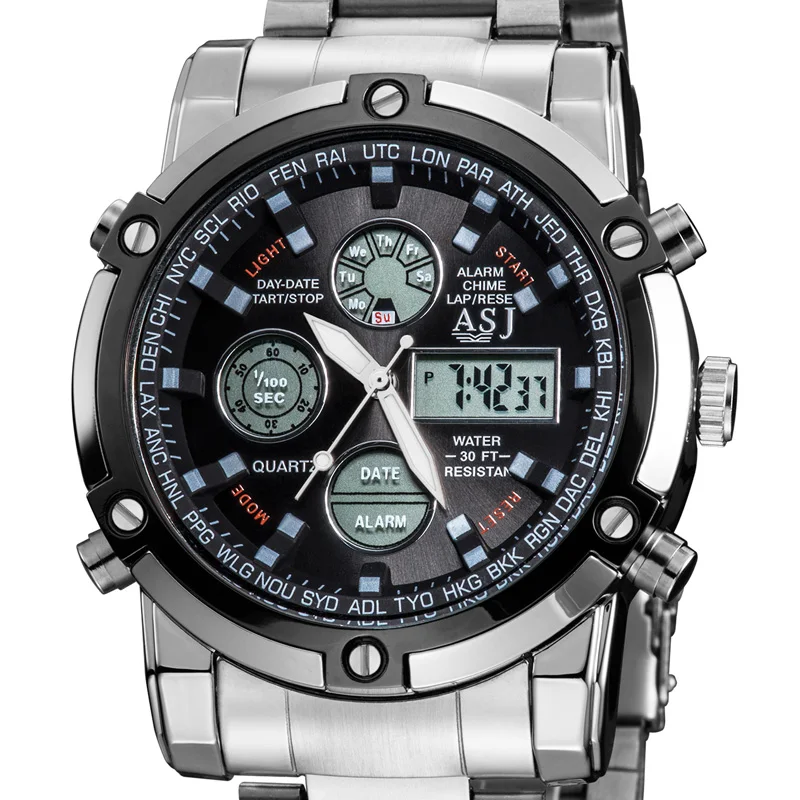 Acheter Montre numérique Hommes Étanche Mode Horloge Armée Acier Inoxydable Bande Horloge Mâle Extérieure Militaire numérique montre Relogio Masculino
