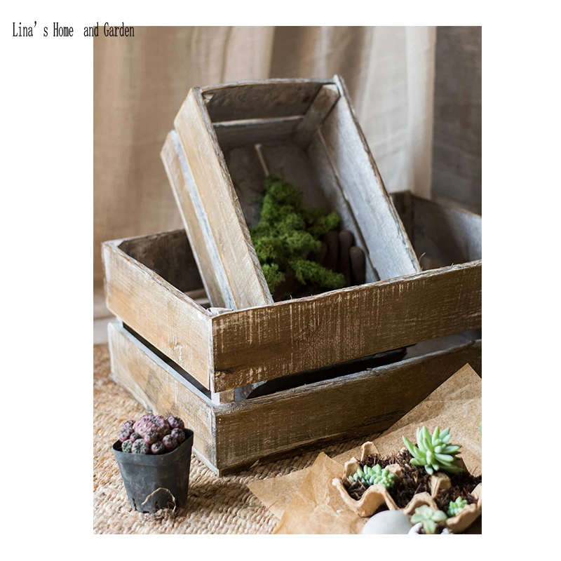 rectangle stack 3 pieces handmade countryside solid wooden vintage distressed crate (5)