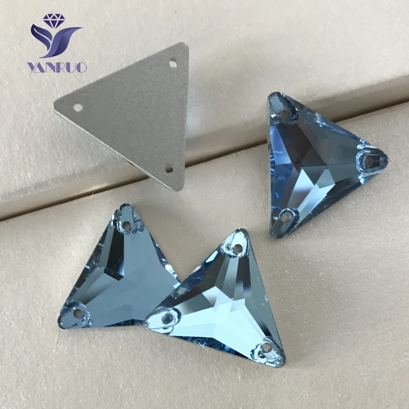 

YANRUO #3270 All Sizes Aquamarine Triangle Crystal Glass Stones Flat Back Sew On Strass Rhinestone For Wedding Dress