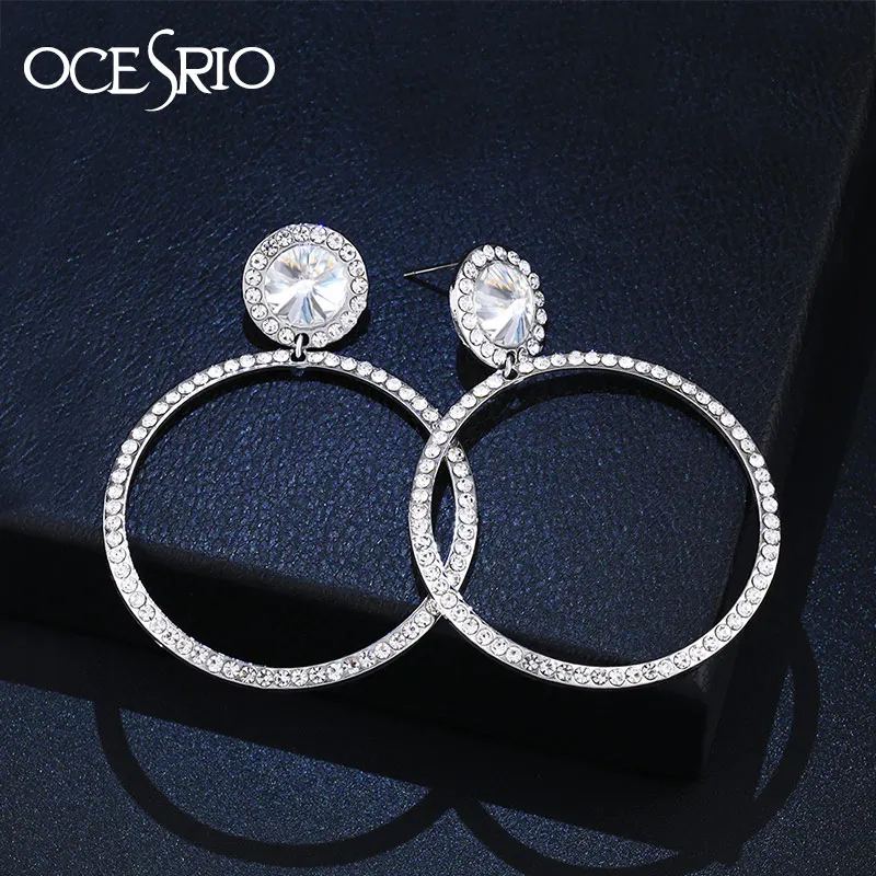 

OCESRIO Silver Hoop Earrings 2019 Crystal Fashion Big Earrings Hoops Womens Statement Jewellery kolczyki orecchini ers-m31