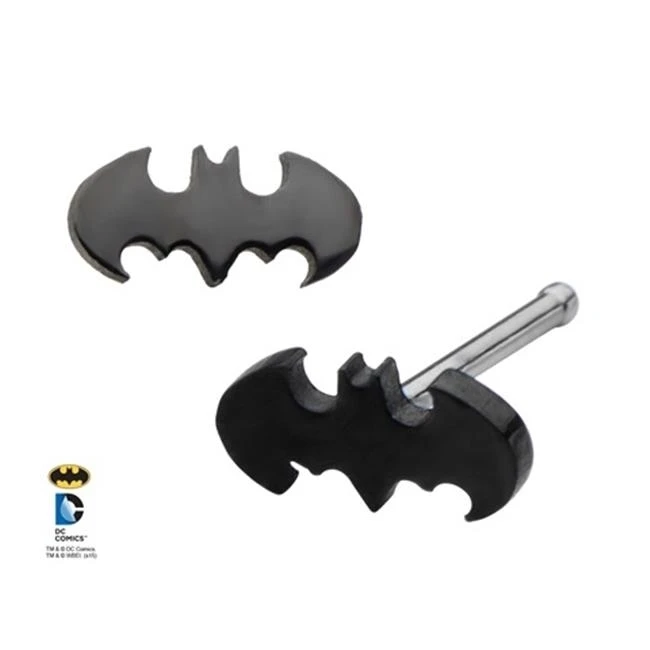 DC Comics BATMNSB Stainless Steel Nose Bone with Batman Logo Top Black - 0.25 in.