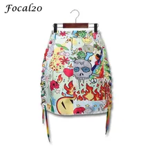 Focal20 уличная Женская юбка с рисунком граффити, цветная дизайнерская прямая мини-юбка с пуговицами