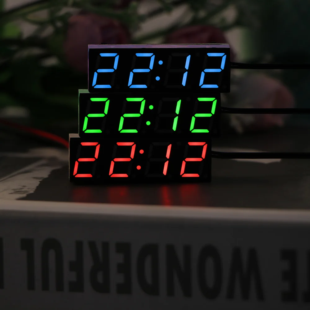 AOZBZ автомобильные электрические часы цифровой таймер температурные часы термометр Вольтметр цифровые часы зеленый синий красный светодиодный дисплей