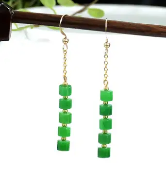 

Original Jadeite Dry Jadeite Earrings 14K-R Fashionable Personality Ethnic Style Classical Baitao Woman Earrings