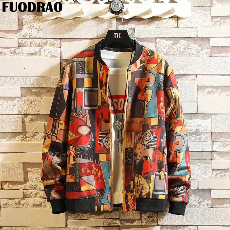 FUODRAO хип-хоп бомбардировщик куртки Для мужчин японский уличная Harajuku ретро куртки Для мужчин модный принт пальто 5XL Для мужчин Костюмы J111