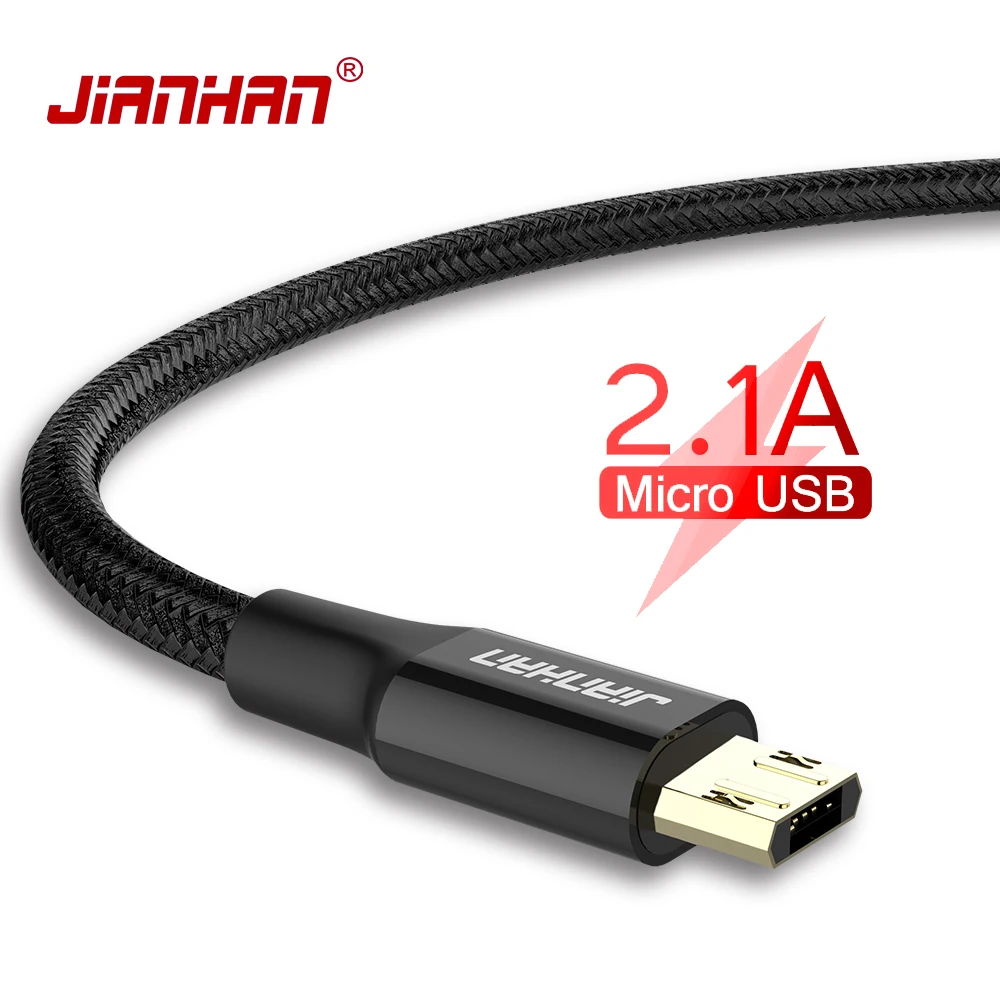 Кабель Micro USB JIANHAN 1 м 2 двусторонний для Xiaomi Redmi Note быстрая зарядка мобильный
