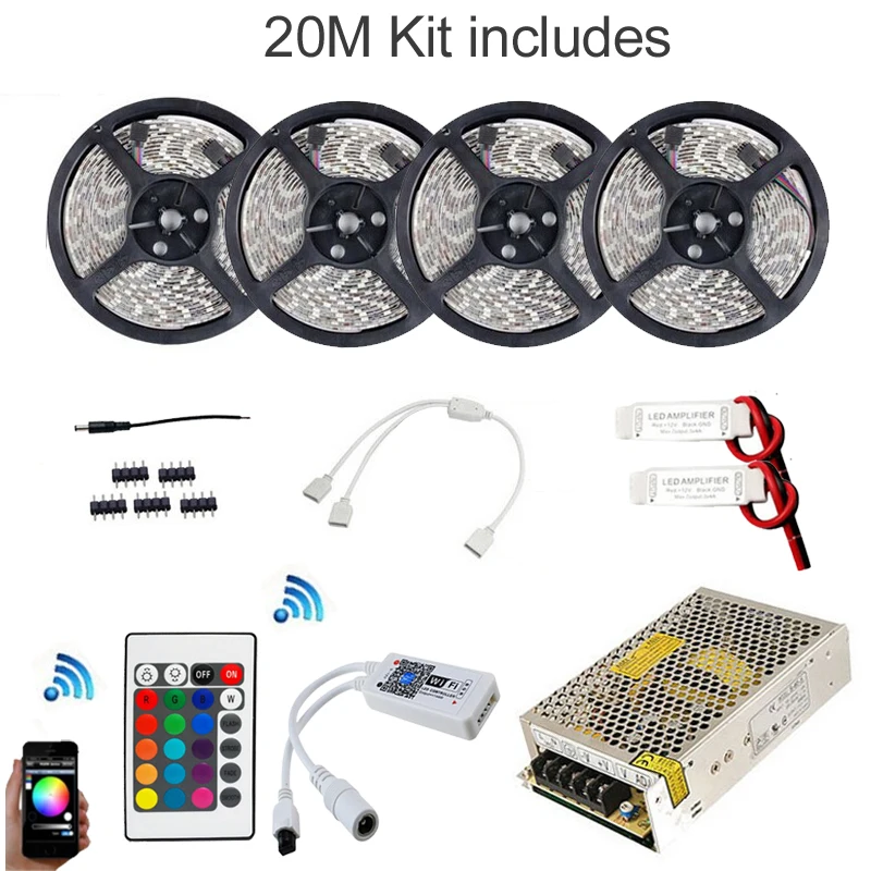 20m RGBW RGB WIFI Led Strip Waterproof 5050 IP65 tiras Music Timmer Mode Remote Controller 12V