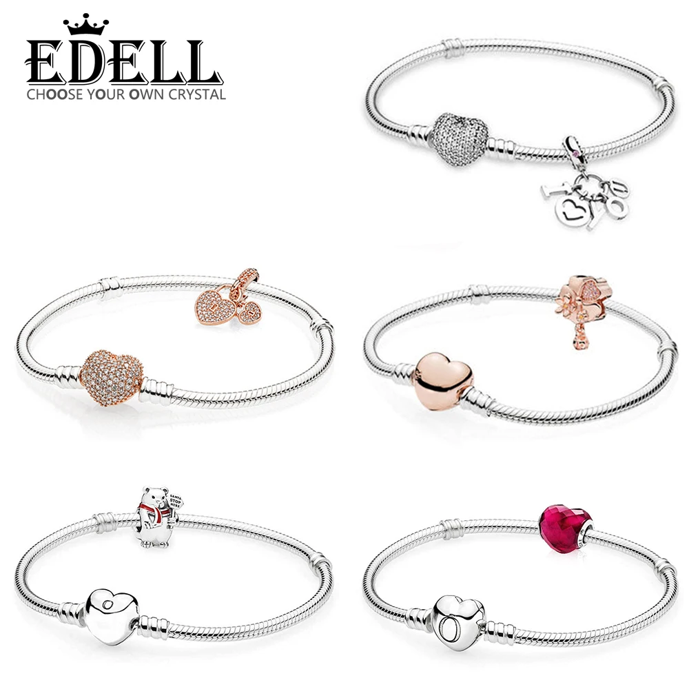 

EDELL 100% 925 Sterling Silver SHAPE OF LOVE ROSE WILDFLOWER MEADOW BEAR LOVE LOCKS I LOVE YOU HANGING CHARM Heart Bracelet Set
