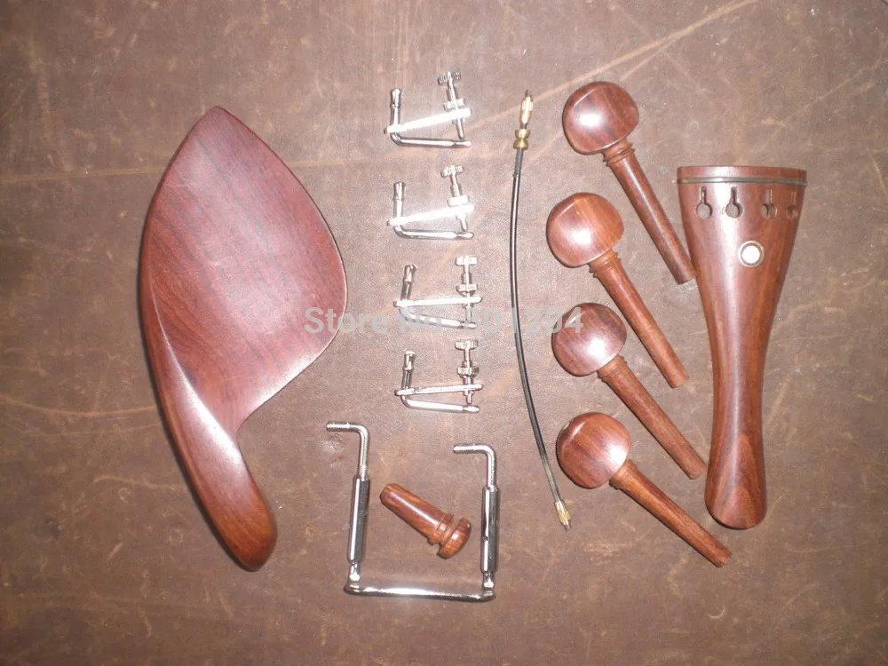 

2 Sets Rosewood Violin fitting 4/4 with string adjuster & tail guts& chin rest clamp