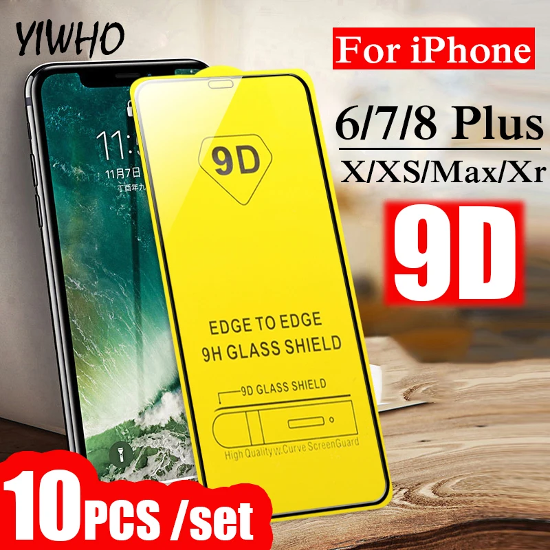 10 шт. 9D Защитное стекло для Iphone X Xs Max Xr 6 S 6s 8 Plus Чехол протектор экрана на Iphone 7 8 Plus пленка закаленное стекло