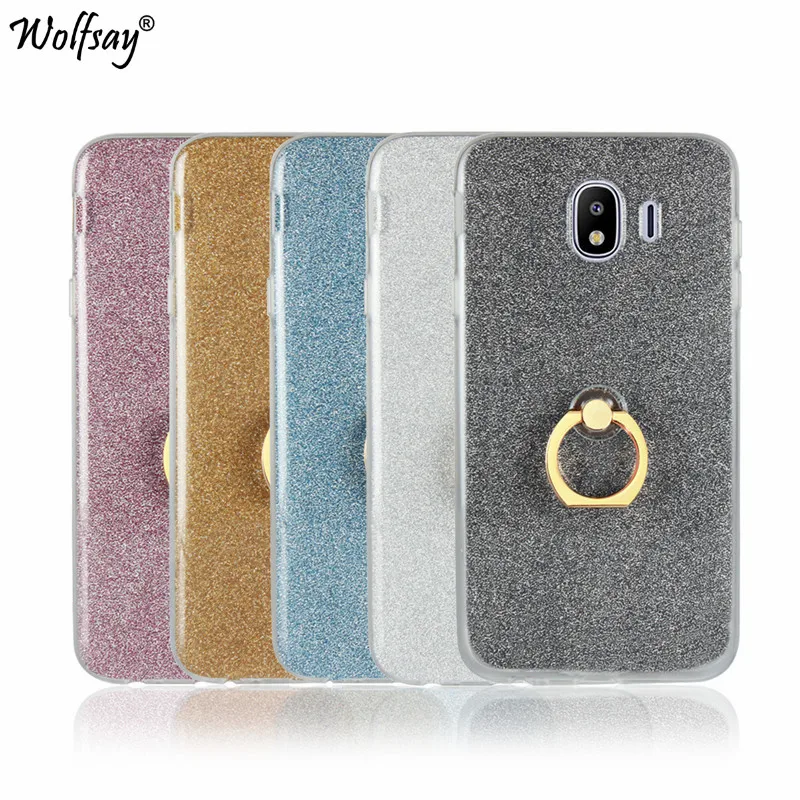 Luxury Bling Glitter Case For Samsung Galaxy J4 2018 Cover Soft TPU Ring Holder Phone Shell J400 |