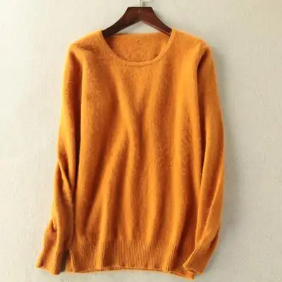 Супер теплый пушистый норковый кашемировый мягкий свитер с круглым вырезом и свитера для женщин, осенне-зимний джемпер для женщин, брендовые джемпер - Цвет: Золотой