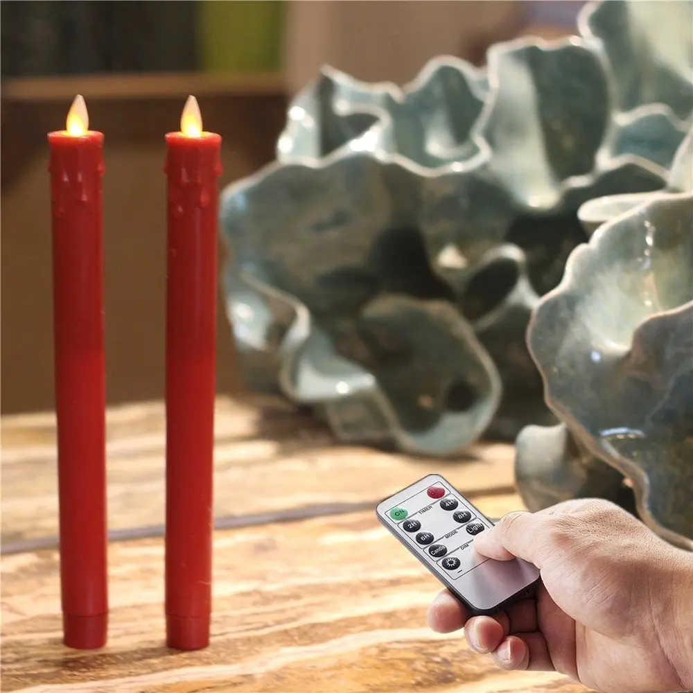 Buy 2 Piece Red Drop Flameless Moving Wick LED Taper