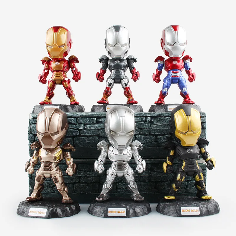 

11.5cm 6pcs/lot Marvel's The Avengers Iron Man Q version light Action Figure Model Toys Dolls Anime Cartoon collection gift