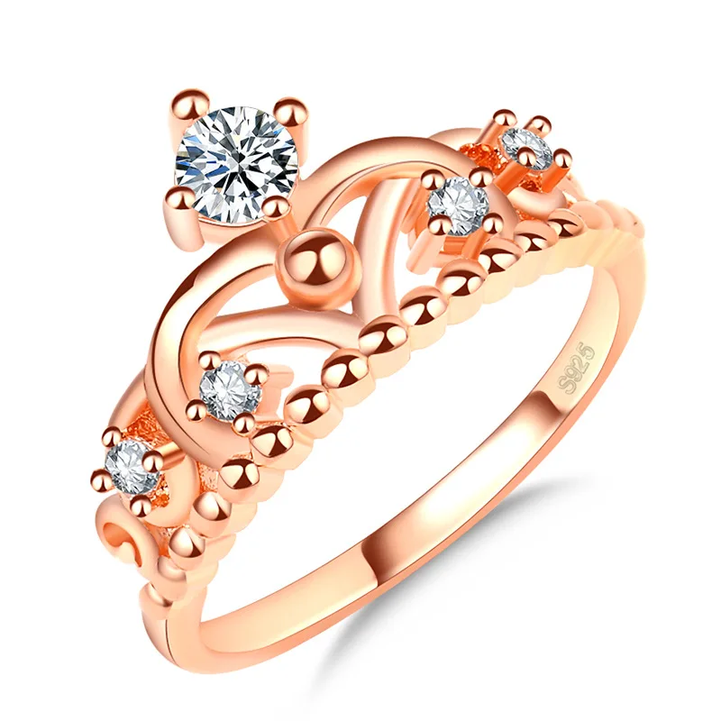 

Crown Rose Wedding Rings for Women Micro-inlaid Simulation Zircon Ring Jewelry Gold Plating Engagement Ring Birthday Love Ring