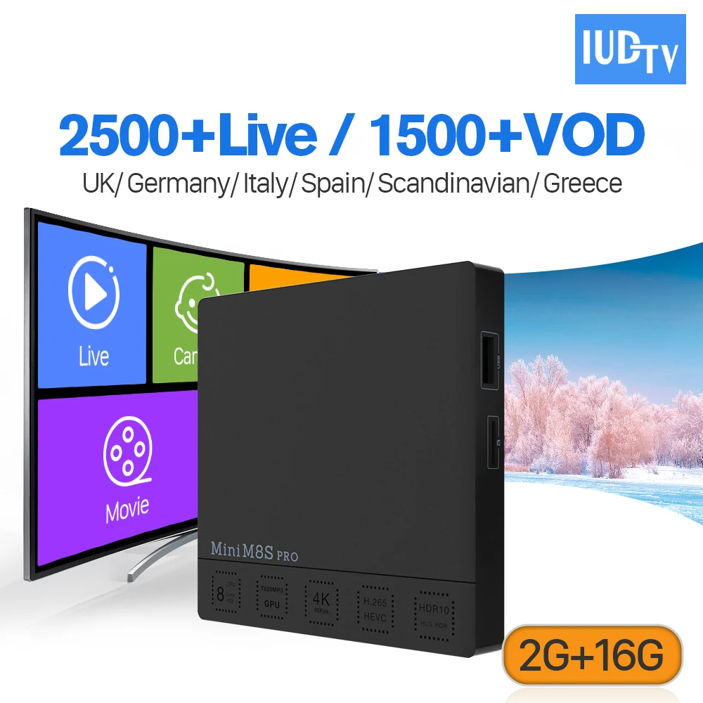 

1 Year IUDTV Subscription Box IP TV MINI M8S PRO Android S912 4K 2G 16G Support BT Dual-Band WiFi Europe Greek Spanish Italy Box