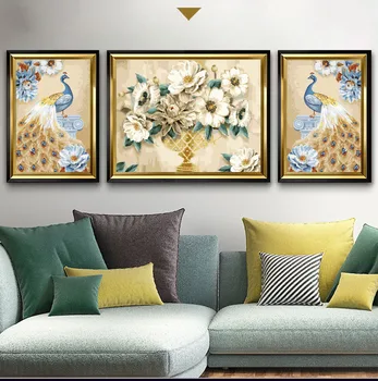 

DIY Oil Painting by Numbers Flowers Triptych Modular Coloring Picture peacock Abstract Paint Home Decor Wall Sticker